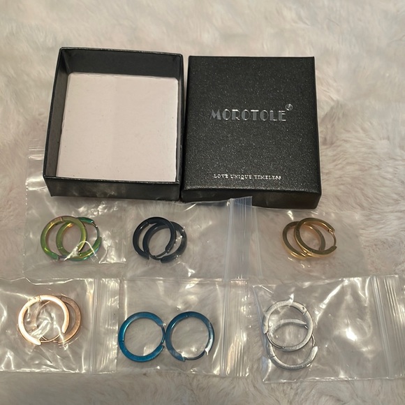 Set of 6 large multicoloured hoop earrings from Morotole NIB - Picture 1 of 9